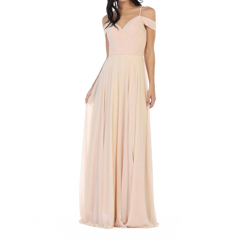 NEW EVA flowy chiffon off shoulder dress in champnage